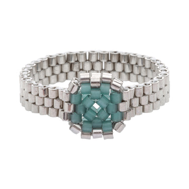 Anillo Diamantes 1 Cuadrado Plata Ajustable Azul